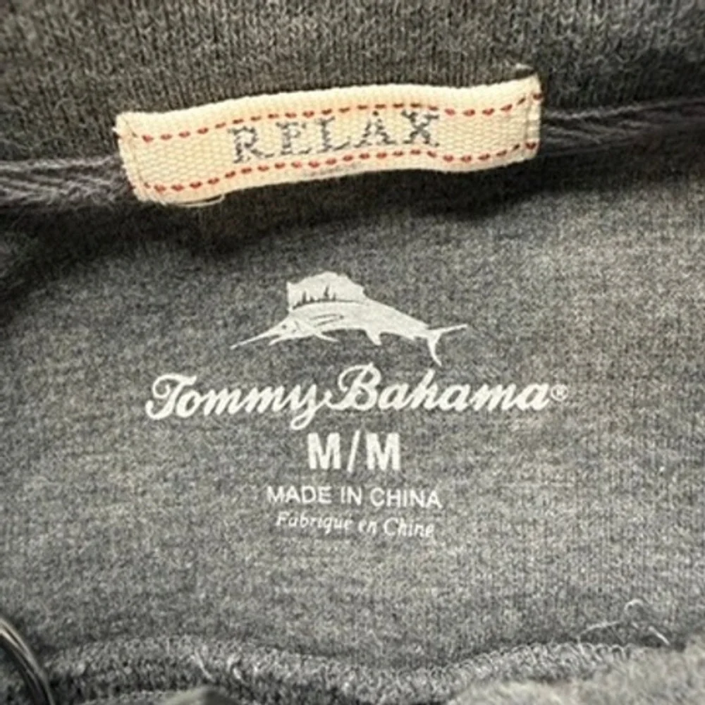 Tommy Bahama Relax Quarter Zip Pullover Sweater Relaxed Medium Gray Cotton Logo
